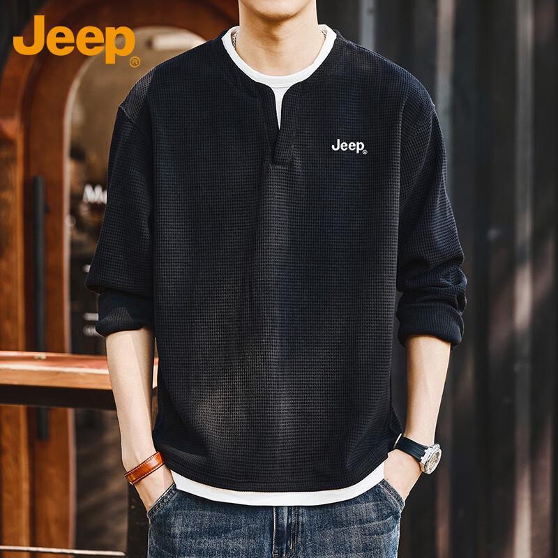Jeep Men's Waffle Knit Faux Layer Pullover Sweatshirt