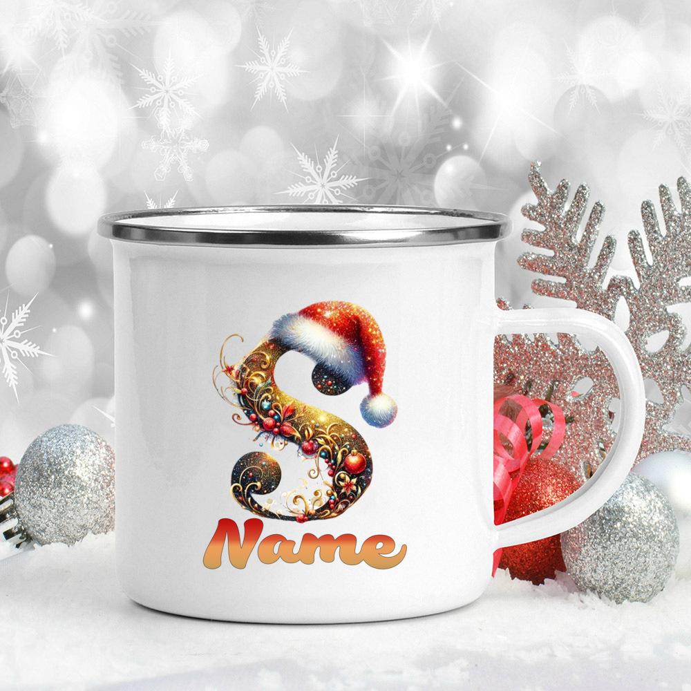 Personalized Cup Custom Name 26 Letter Juice Coffee Enamel Cups Large Capacity Mugs Christmas Gifts