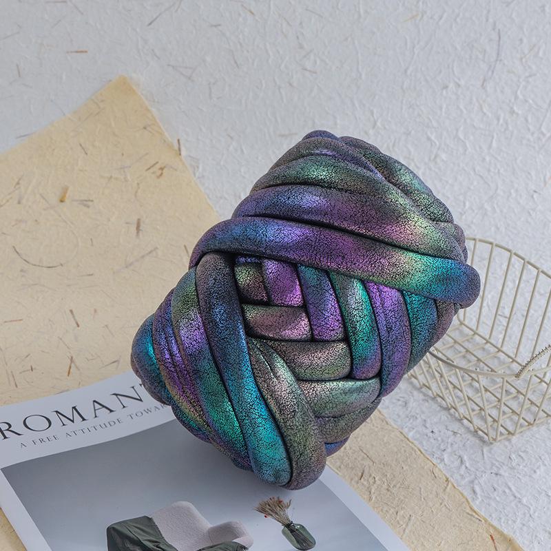 Metallic Textured Super Thick Icelandic Wool Yarn, 2cm Core-Filled Cotton Hand-Knitting Yarn for DIY Bags