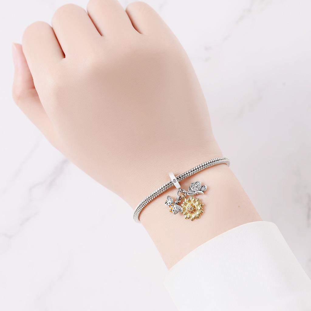 Copper Bee Sunflower Butterfly Pendants Bracelets Charm Bead Charms Compatible With Bangle Ideal For Women Jewellery Party Bead Charms Do It Yourself