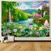 2D Natur Fluss Wandteppich Lotus Wasserfall Berg Hintergrundtuch für Zuhause