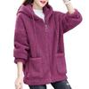 Winter Women Fleece Hoodie Windproof Thick Outerwear Cardigan Jacket with Drawstring Hood Full Sleeves Zipper Closure
