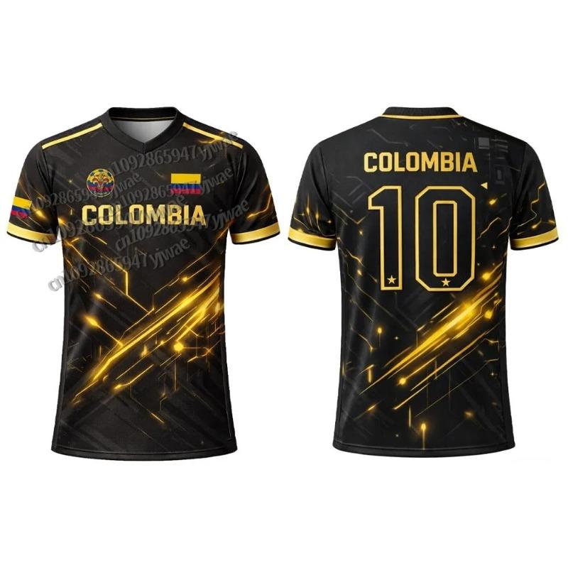 Kolumbien Flagge 3D Gedrucktes Trikot Herren Outdoor Sport Atmungsaktiv Kurzarm Fußball Trainingsshirt Unisex Lässiges V-Ausschnitt T-Shirt