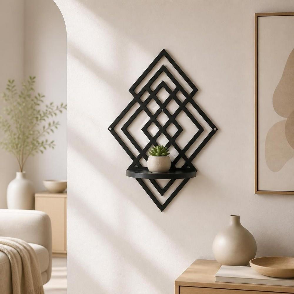 Wooden Wall Mounted Decorative Shelf Geometric Wall Storage Rack Wall Art Wall Decor Entryway