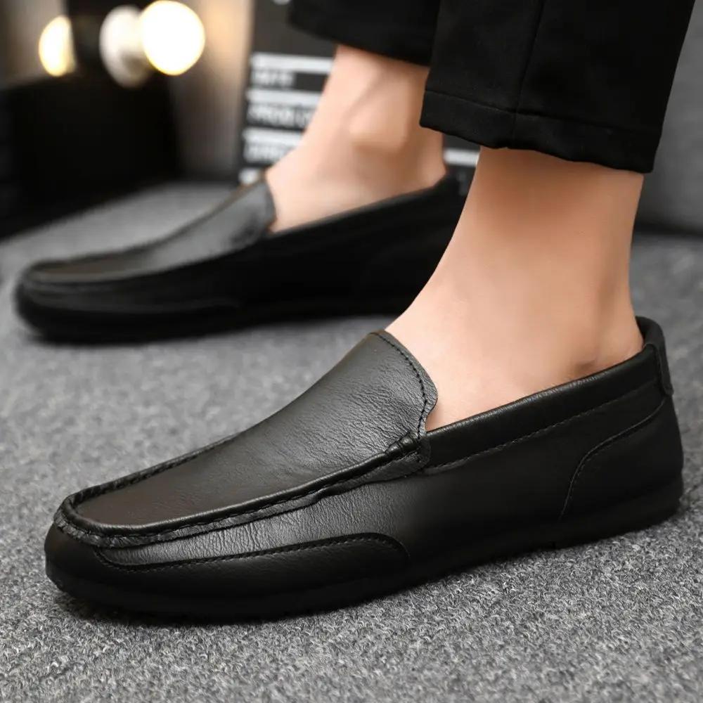Fashion Brown Lightweight Man Casual Shoe Flat Plain Slip-on Common Adults Luxury Sale Social Low Price Legitimate Leather Shoes for Men