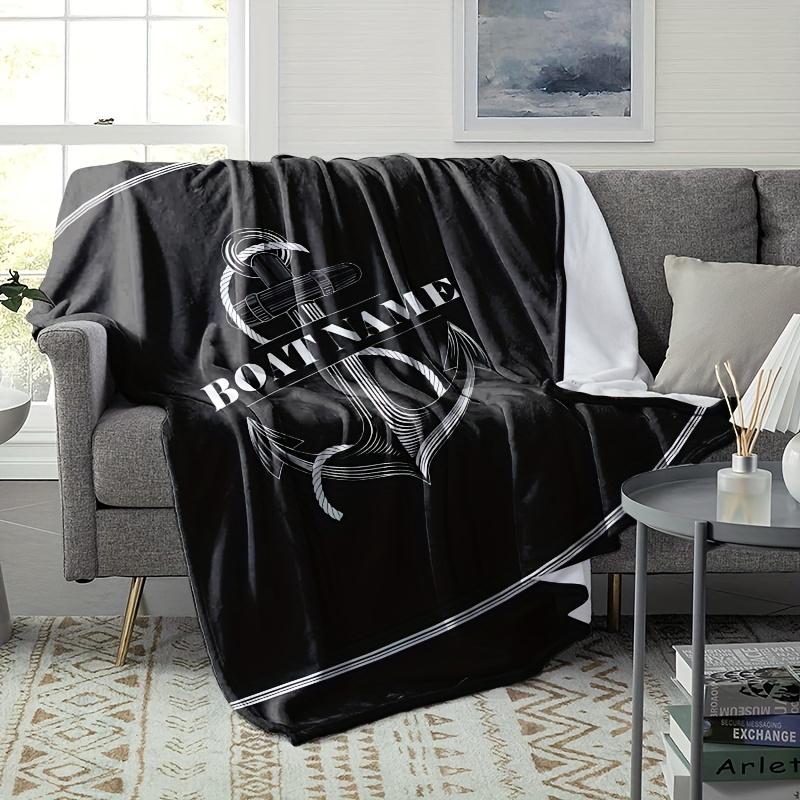 Custom Boat Name Anchor Blanket Personalized Nautical Fleece Throw All Season Soft Warm Bedding Home Decor Gift