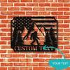 **Metal Wall Art Bigfoot US Flag Home Decor**   **Custom Rustic American Flag Sasquatch Metal Sign**