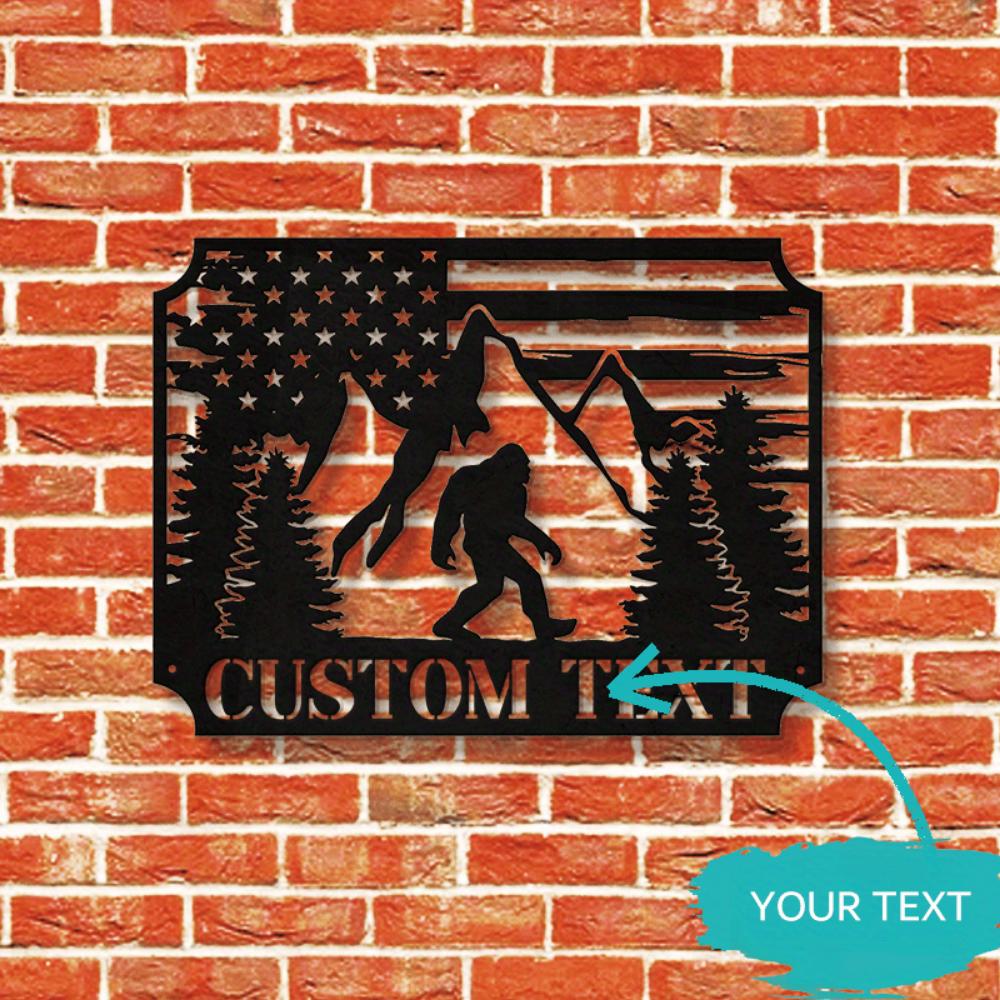 **Metal Wall Art Bigfoot US Flag Home Decor** **Custom Rustic American Flag Sasquatch Metal Sign**