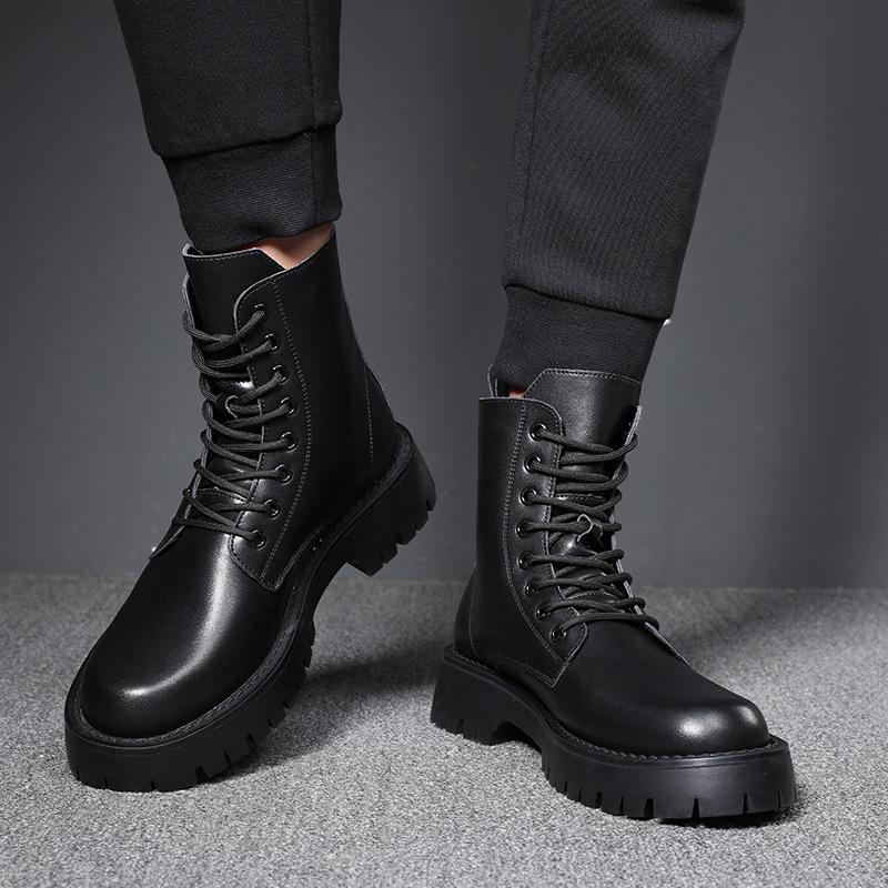 British Style Men's Boots Black Grey Casual Shoes Cowboy Original Leather Platform Boot Party Banquet Dress Autumn Winter Botas