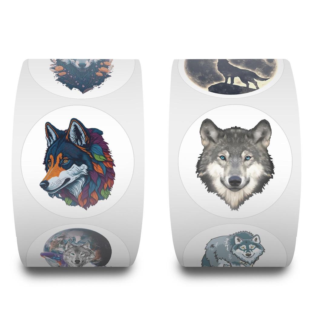 Cartoon Wolf Stickers Roll for Fridge, Skateboard, Cabinet, Cup, Phone, Planner, 500 Pieces