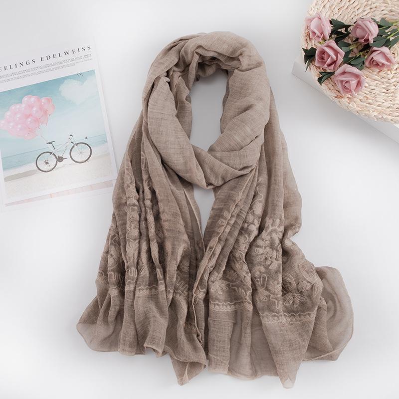 New Arrival Female  Cotton Embroidery Scarf Women Solid Shawl Scarf Elegant Beach Travel Scarves Muslim Hijab 200*95Cm