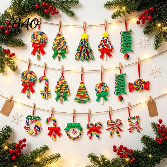 Holiday Gift Tags 16 Pcs Christmas Lollipop Ornaments, Red Green Striped Peppermint Swirl Candy Cane Reusable Ornaments Hanging Decoration,