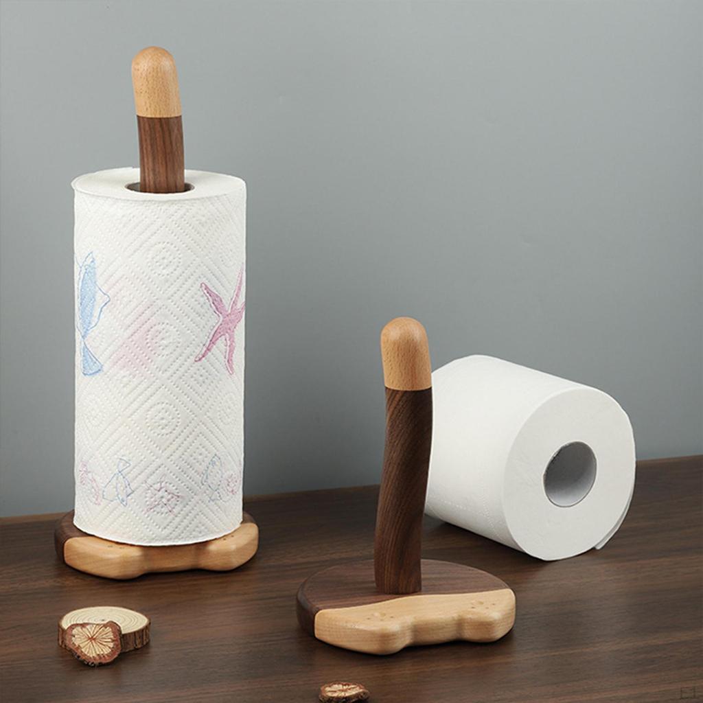 Wooden Paper Towel Holder Vertical Tissue Rack for Dorm Desk Bathroom S