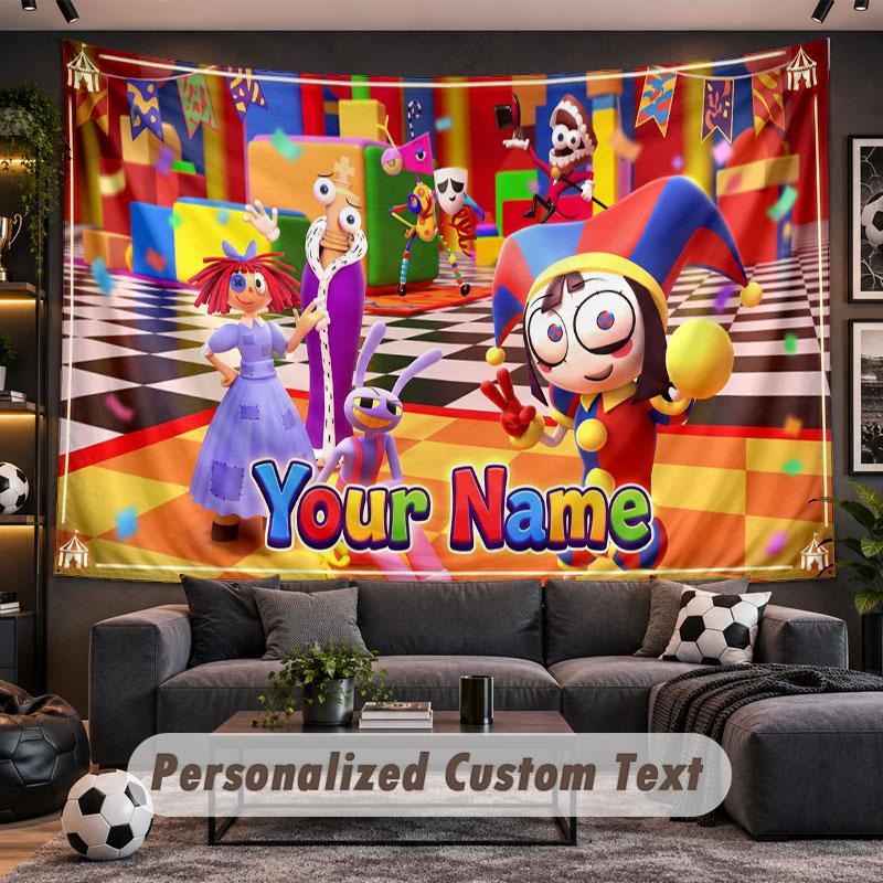 Wall Hanging Tapestry Custom NameThe Amazing Digital Circus Pattern Personalized Printed Fabric Wall Decor