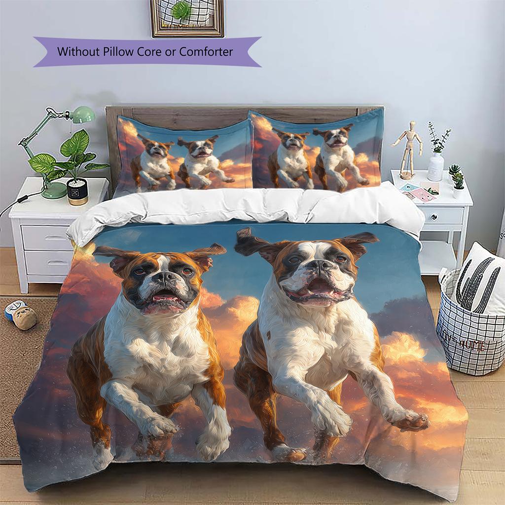 Two Boxer dogs Pattern Bedding Home Decoration Birthday Gift (1 * duvet cover + 2 * pillowcase, without core)