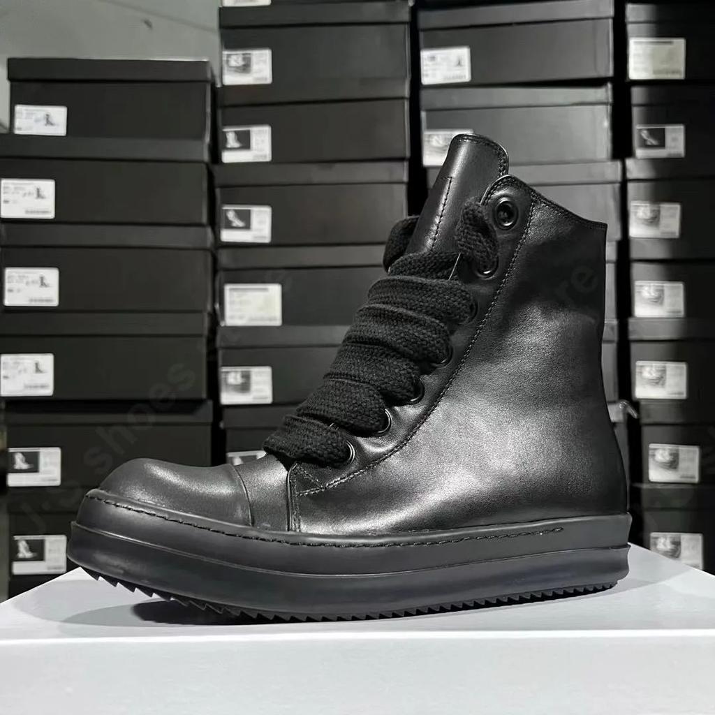 R-o Luxury Men Sneaker Black Leather High Top Shoe Women Boots Jumbo Laces Casual Shoes Black Cowhide Sneakers Ankle Boot