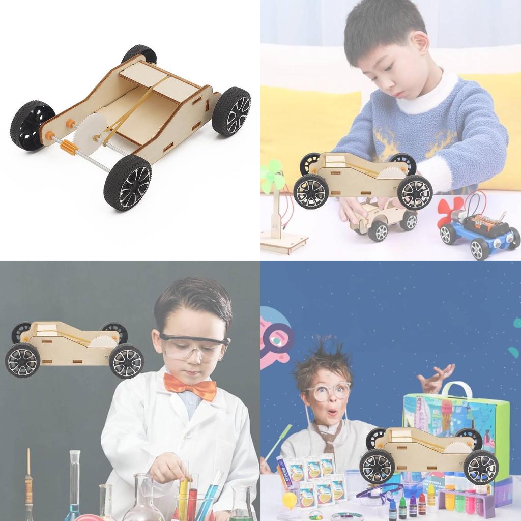 Children's Diy Rubber Band Powered Car Material Pack Educational Physics Science Toy