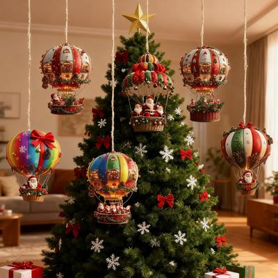 Weihnachtsbaumschmuck 10 Stück 2D Acryl Feiertagsdekoration Weihnachtsmann Heißluftballon Ornament für Fenster Schlafzimmer Wohnzimmer