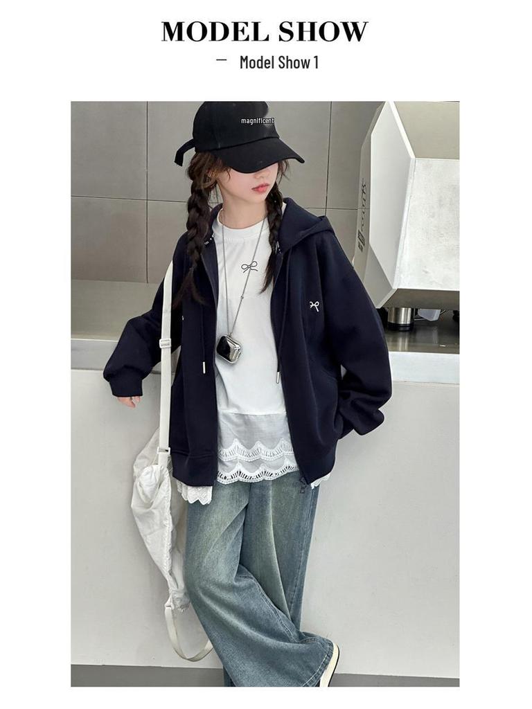 2025 Spring/Autumn Girls' Sweatshirt Jacket: Trendy Korean Style for Big Girls
