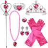 7PCS/Set Princess Love Necklace Set Girls Princess Jewelry Children's Peach Heart With Diamond Crown Wand