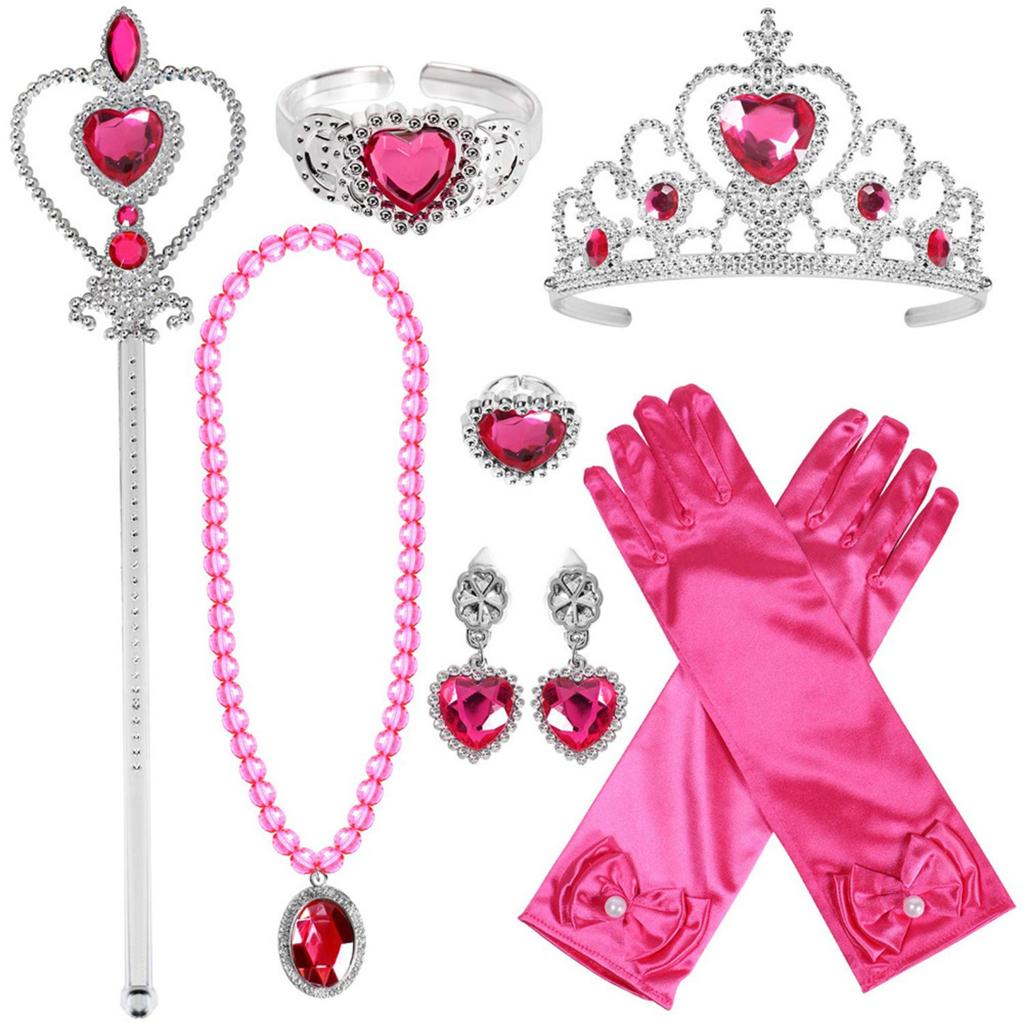 7PCS/Set Princess Love Necklace Set Girls Princess Jewelry Children's Peach Heart With Diamond Crown Wand