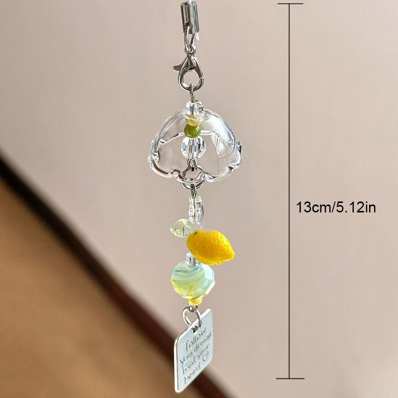 Y2K Green Lemon Key Chain Wind Chimes Star Beaded Keyring For Phone Camera Earphone Case Charm Pendant Keycord