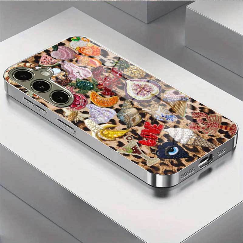 

Gold-plated tempered glass phone case, compatible Galaxy S26, S25, S24, S23, S22 Ultra Plus. Food platter. For Galaxy S22 Ultra