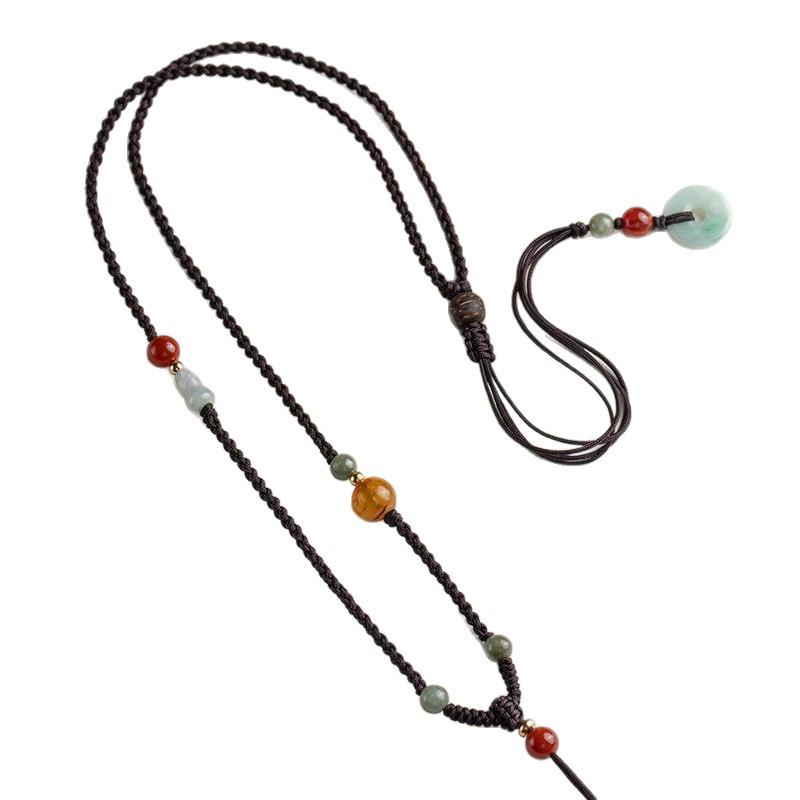 Women's Handmade Braided Jade Pendant Necklace - High-Quality, Thin Sweater Chain