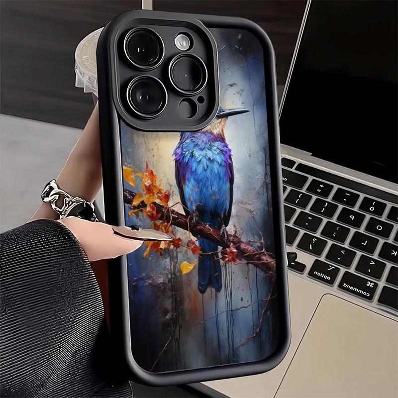 Phone Case for iPhone 17 Air 16E 15 16 Pro Max Bird Oil Painting Style Cover 14 Plus 13 12 Mini Soft Shell Silicone Fundas