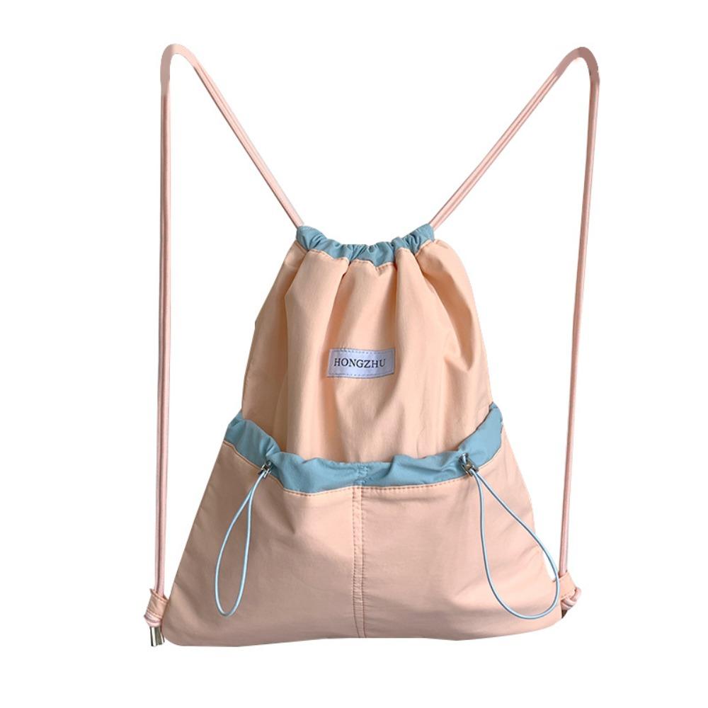 Large Capacity Light Soft Nylon Bag Contrast Color Shoulder Bag Drawstring  Backpacks  Travel