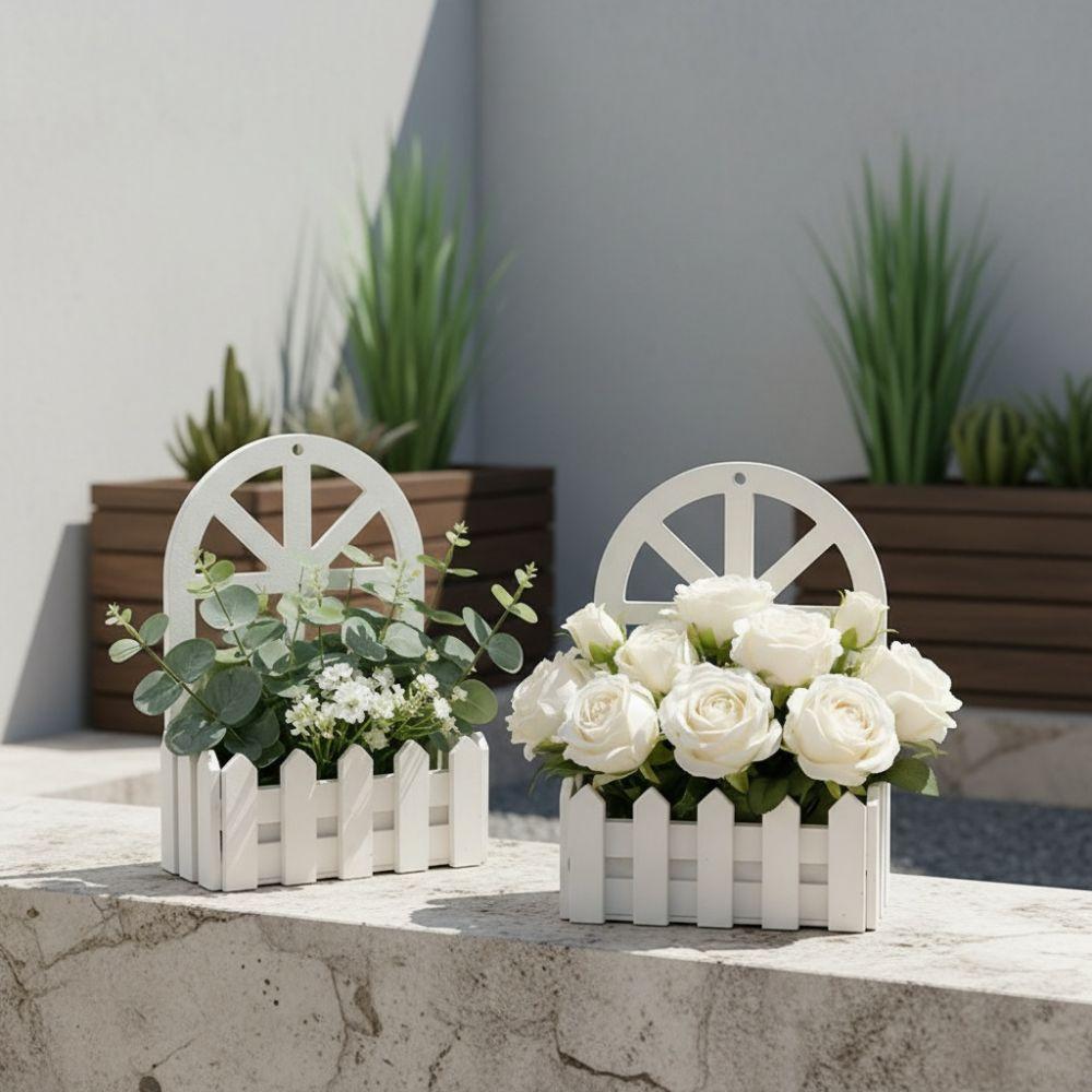 Hanging Garden Fence Flower Pot Picket Fence Design Wall Mounted Flower Container Wall Decor