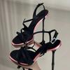 Satynowe Szpilki Fashionable High Heels Color Block z Jednym Paskiem 2026 Nowe Letnie Seksowne Sandały Temperamentne Wszechstronne