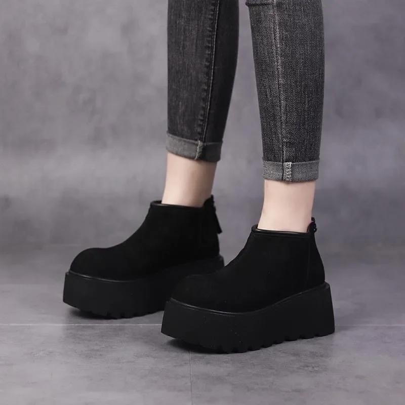 2024 Vendita Calda Scarpe da Donna Stivaletti da Donna con Plateau Caldi Stivali da Neve Donna Punta Rotonda Zeppe Cerniera Posteriore Scarpe da Esterno da Donna