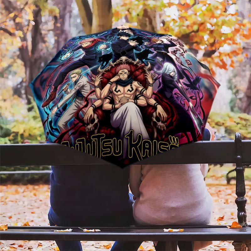 1 PC Automatic Folding Umbrella - Jujutsu Kaisen Pattern Portable Foldable Design With 8 Ribs Christmas Birthday Gifts