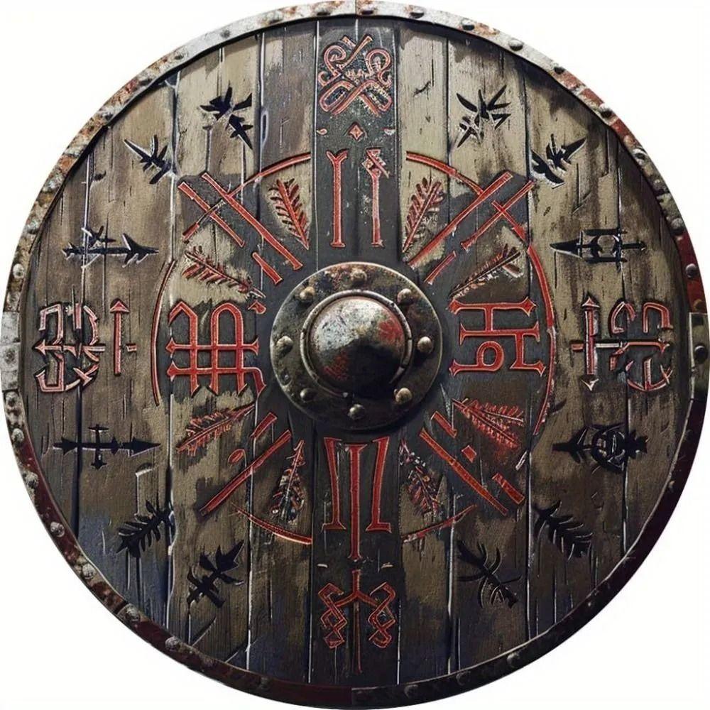 Round Metal Poster, Retro Embossed Viking Shields, Home & Garage Decor