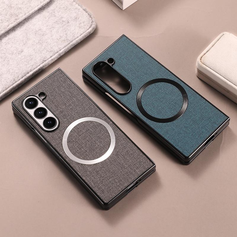 For Samsung Galaxy Z Fold6 5G Case Drop-Proof PC+Cloth Back Phone Cover Magnetic Case