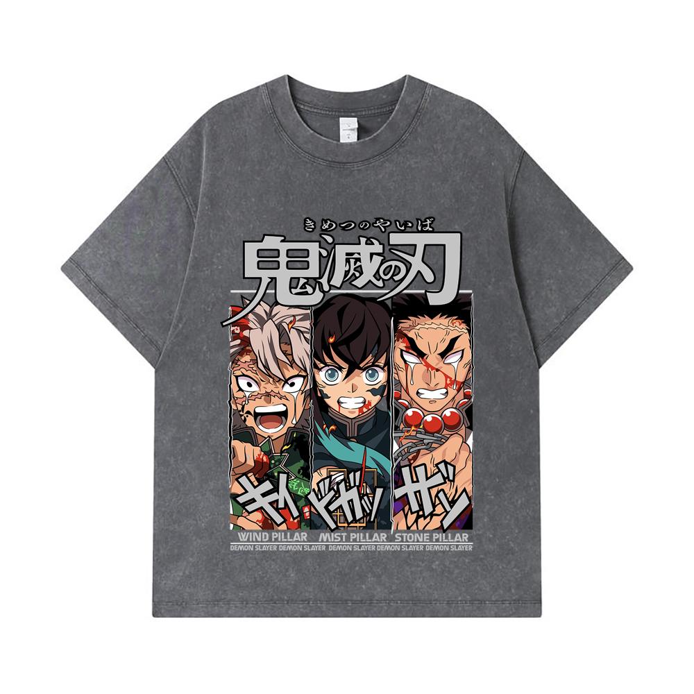 275 GSM Washed T-shirts 100% Cotton Demon Slayer V60 Pillars Print Unisex Heavy Cotton T Shirt