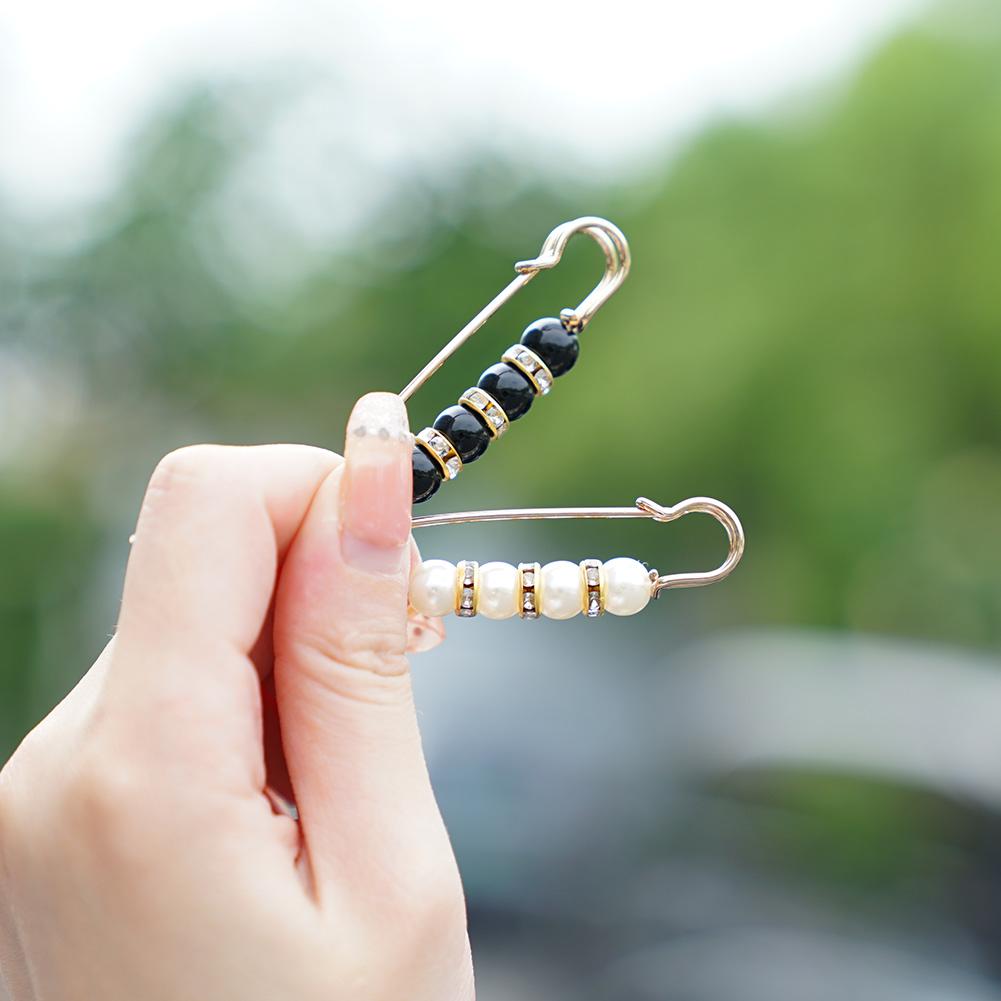 2PCS Rhinestones Pearl Brooch Pins for Women Pants Dress Skirt Waist Scarf Sweater Shawl Crystal Clip With Rhinestone Decorative