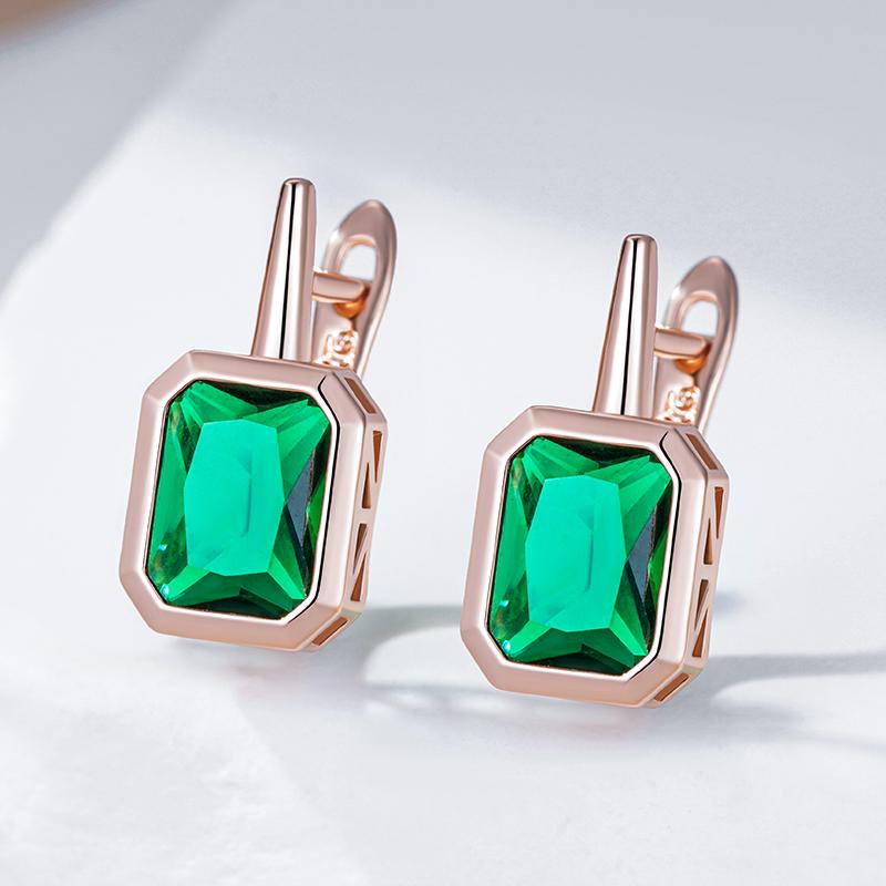Shiny Green Natural Zircon Drop Earrings For Women Fashion Rose Gold Color High Quality Daily Fine Vintage Jewelry