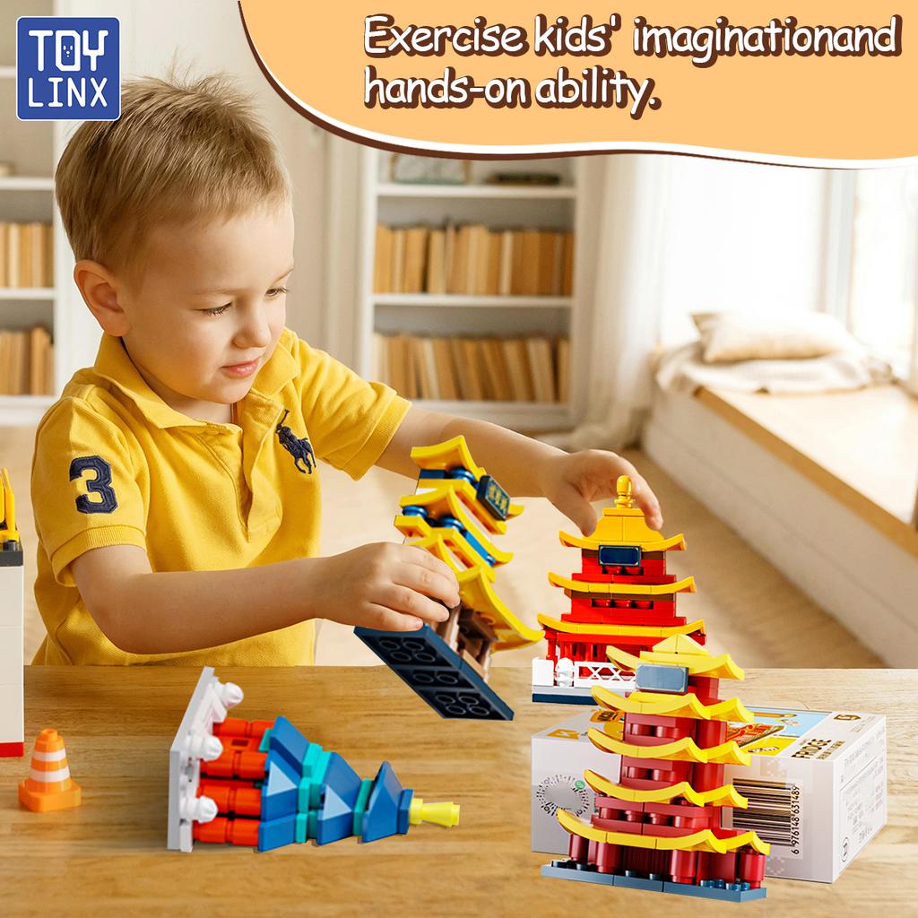 Famous China Refrigerator Magnet Building Block Sticker Toy Yellow Crane Tower Urban History Halloween Easter Christmas Child