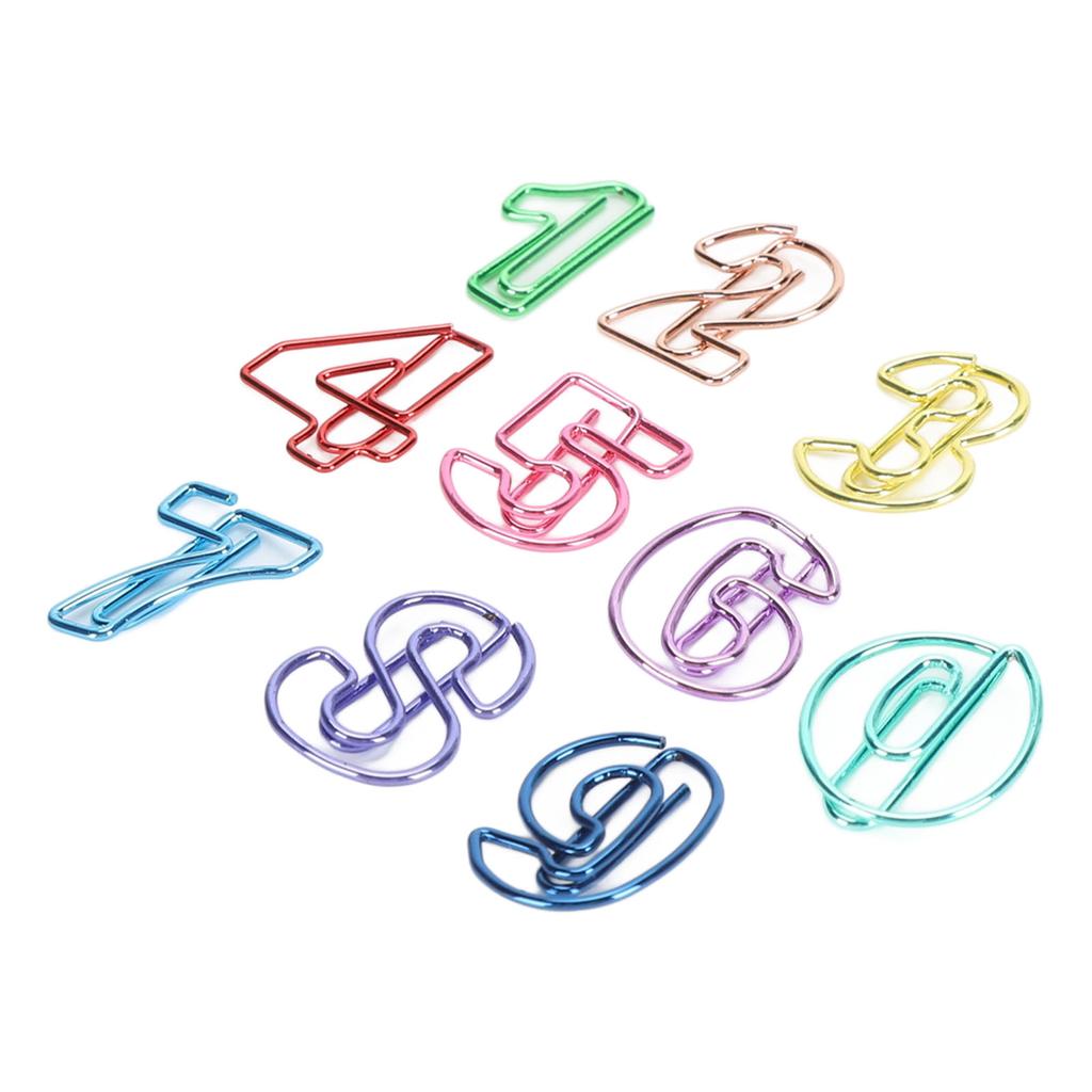 100Pcs Number Shape Paper Clips Funny Cute Rich Colors Bookmark Strong Clamping Fancy Paperclips