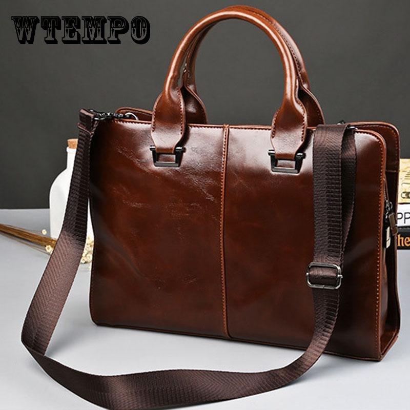 

Деловой портфель мужской кожаный большой емкости на молнии сумки через плечо водонепроницаемая сумка для компьютера