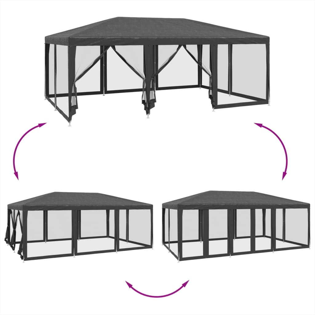 vidaXL Partyzelt mit 10 Mesh-Seitenteilen Anthrazit 6x4 m HDPE