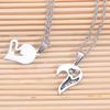 1 Pair Couple Necklace I Love You Rhinestone Inlaid Unisex Heart Shape Pendant Lover Necklace for Anniversary