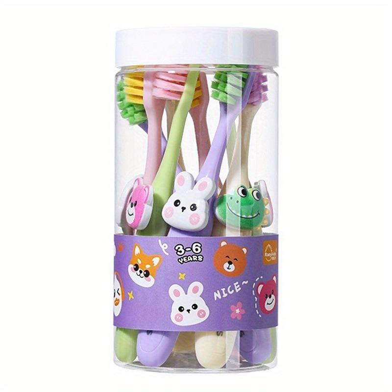 Soft-bristled cartoon toothbrush, children's training toothbrush, colorful animal face design, ideal for oral cleaning, fun toothbrush, soft bristles