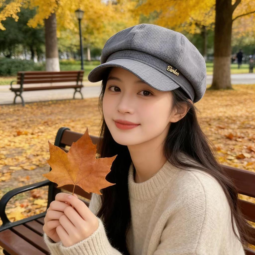 Small Face Big Head Circumference Octagonal Hat Children Spring Autumn and Winter Beret Versatile Retro Painter Newsboy Hat