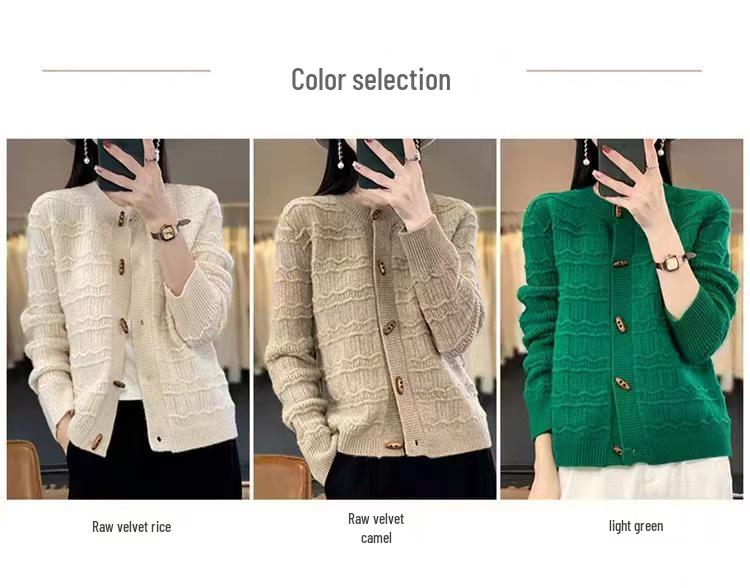 Women's Retro Loose Fit Wool Cardigan with Horn Buttons - Autumn/Winter Collection