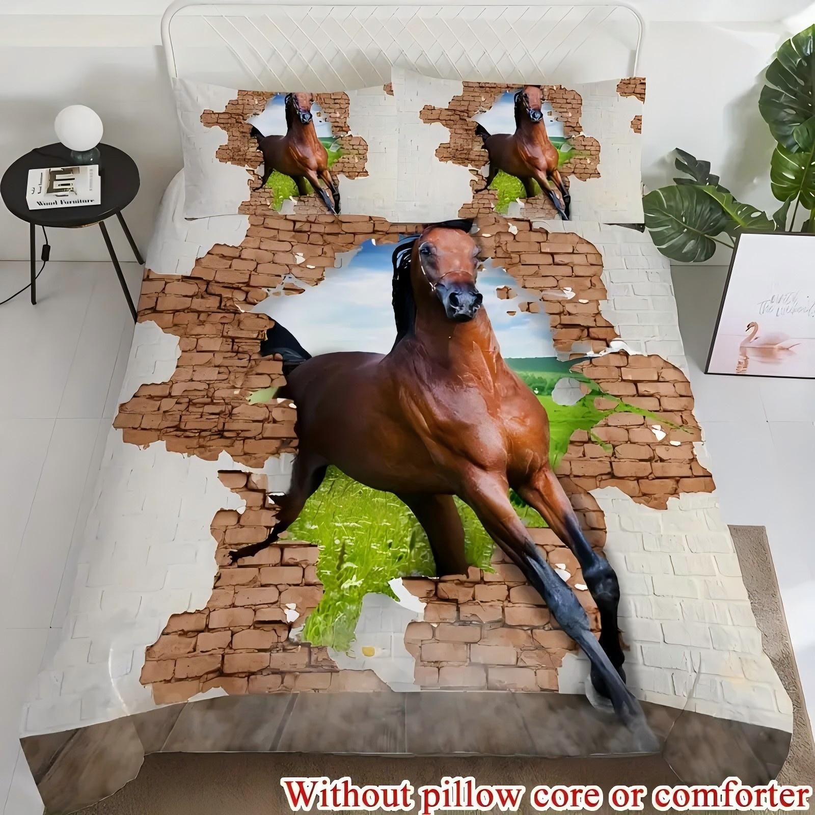 

Wild Horse Wall Breaking 3D Printed Duvet Cover Soft Comfortable Bedding Set Full Queen King Size Quilt Cover Set Pillowcases 135x200cm 2pcs