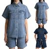 Dam 2-delat Denimplagg Topp Shorts Denimplagg Set