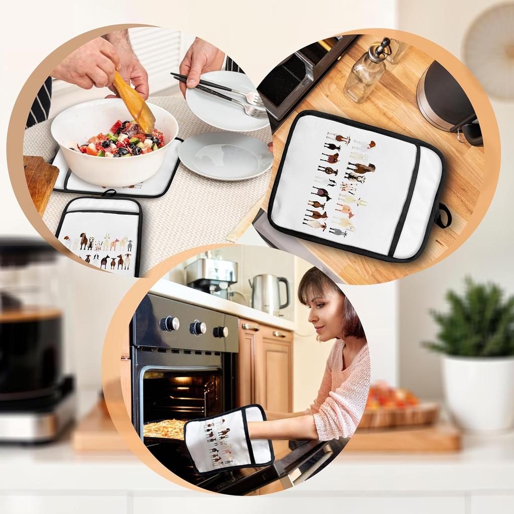 Goat Gifts Pot Holders with Pockets, Goat Gifts for Lovers Women, Farmhouse Oven Pot Holders Heat Resistant Oven Mitts Hot Pads for Kitchen Baking